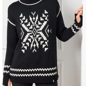 T by Talbots Sweater Thermolite Snowflake Black White Turtleneck Sweater Sz PL
